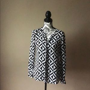 Black and white patterned blouse